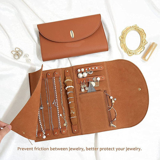 Large Capacity Roll - able Leather Jewelry Hand - held Bag Orange