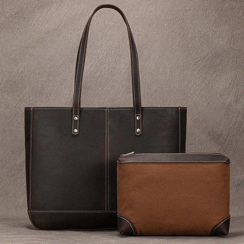 Large Capacity Vintage Genuine Leather Commuter Hand - Carrying Bag 1098 Dark Brown
