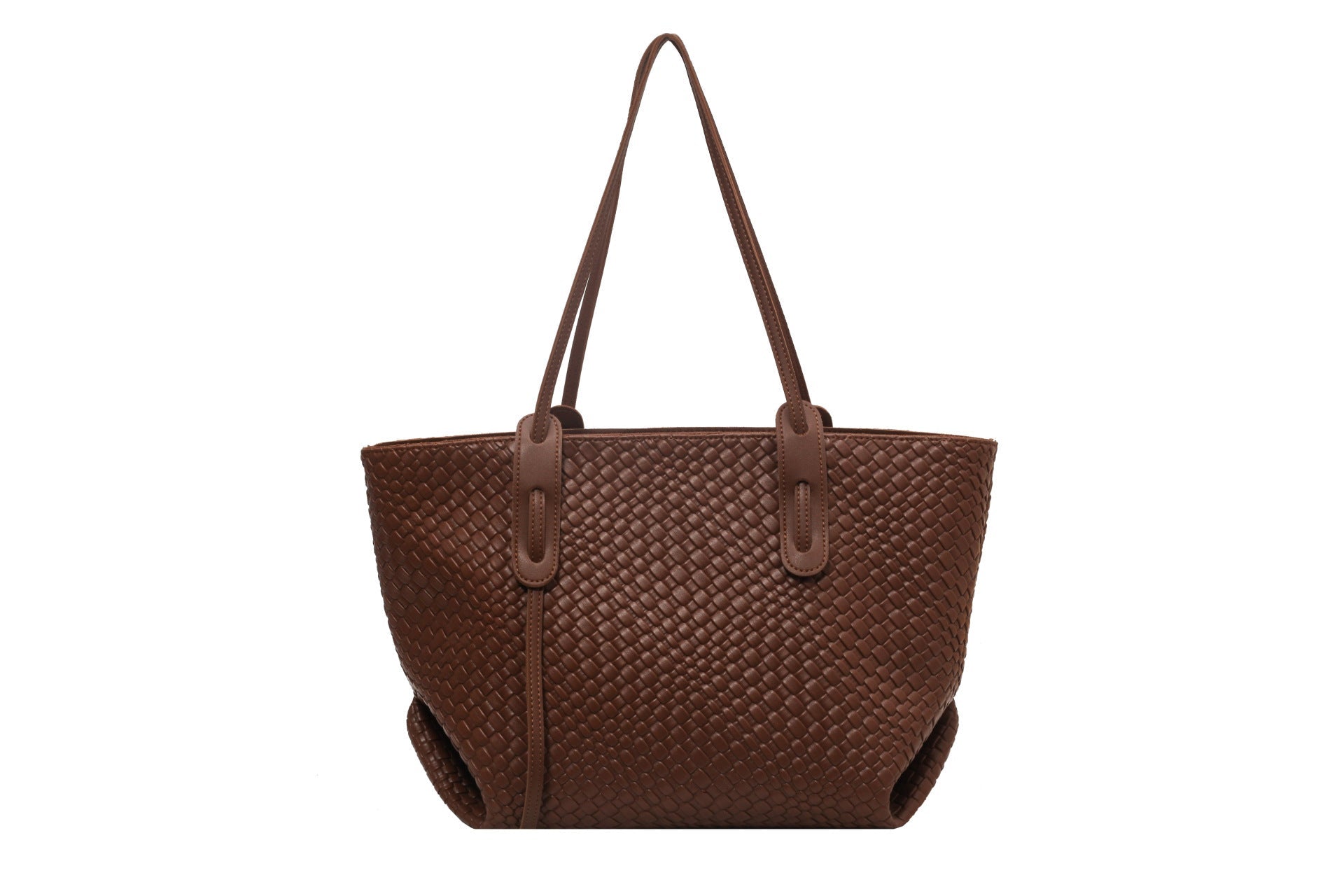 Large Capacity Woven Shouder Bgas Women Versatile Retro Textured Solid Color Totes Brown