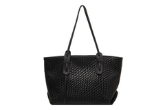 Large Capacity Woven Shouder Bgas Women Versatile Retro Textured Solid Color Totes Black