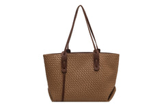 Large Capacity Woven Shouder Bgas Women Versatile Retro Textured Solid Color Totes Khaki