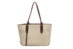 Large Capacity Woven Shouder Bgas Women Versatile Retro Textured Solid Color Totes Beige