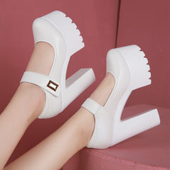 Large size thick heel high heels White13cm