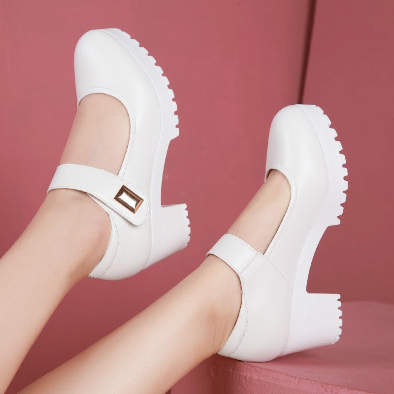 Large size thick heel high heels White6cm