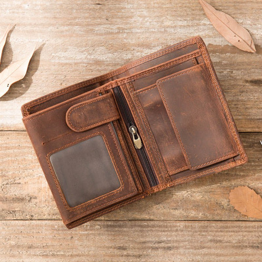 Layer Leather Short Clutch Bag Dark brown