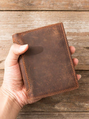 Layer Leather Short Clutch Bag Dark brown
