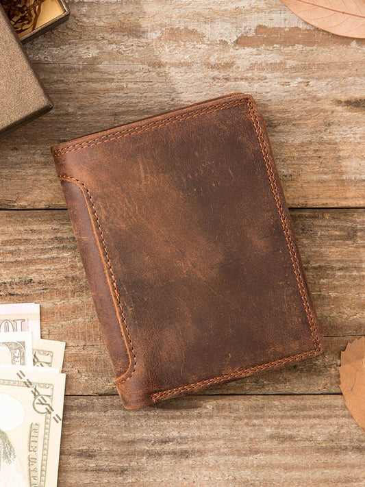 Layer Leather Short Clutch Bag Dark brown