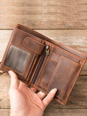 Layer Leather Short Clutch Bag Dark brown