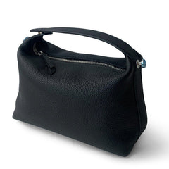 Layered Cowhide Boston One Shoulder Lunch Box Bag Black