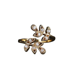 Leaf - shaped Open Diamond Ring with 18K Real Gold Plating Gold