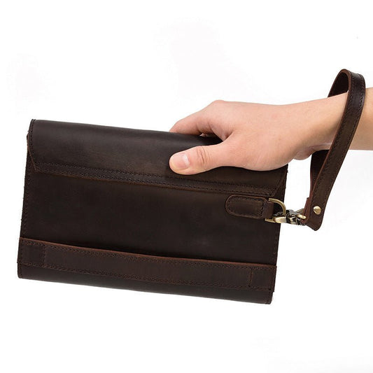Leather Clutch Retro Men's Clutch Crazy Horse Leather Multifunction Wallet Brown