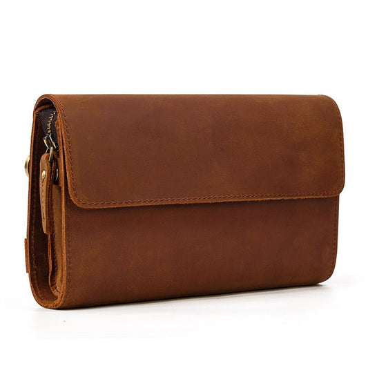 Leather Clutch Retro Men's Clutch Crazy Horse Leather Multifunction Wallet Brown