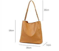 Leather Female Package Plant Tanned Cow Leather Large Capacity Handbag Yellow