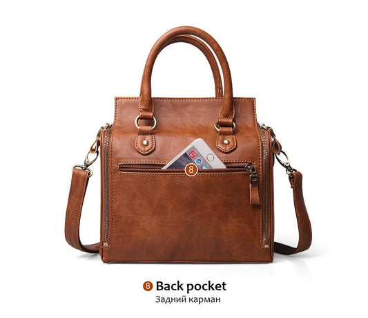 Leather Large Capacity Multi - Pocket Business Laptop Handbags Brown