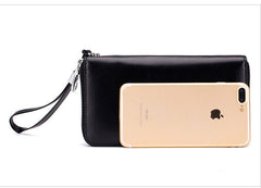 Leather Long Wallet Leather Wallet Men Clutch Bag Zipper Clutch Bag Rose purple