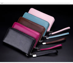 Leather Long Wallet Leather Wallet Men Clutch Bag Zipper Clutch Bag Black