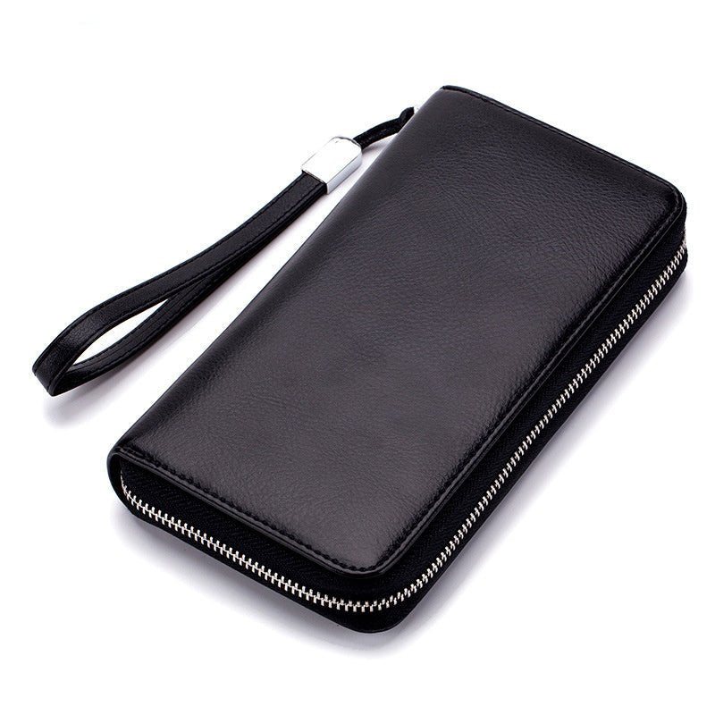 Leather Long Wallet Leather Wallet Men Clutch Bag Zipper Clutch Bag Black