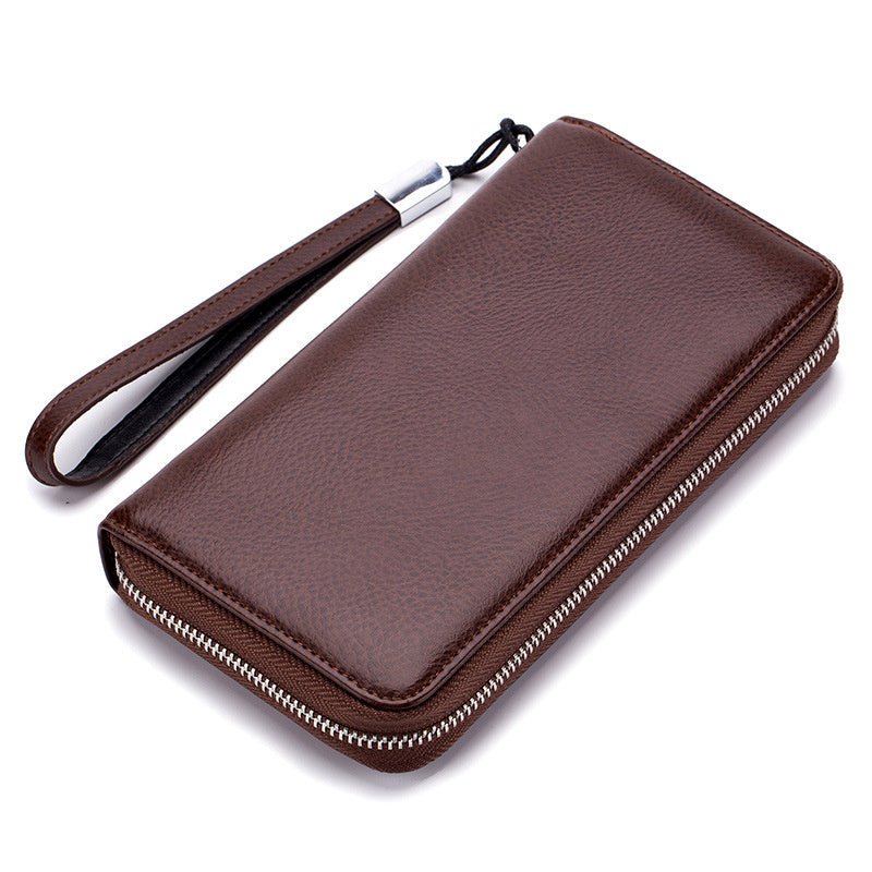 Leather Long Wallet Leather Wallet Men Clutch Bag Zipper Clutch Bag Brown