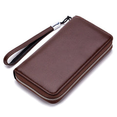 Leather Long Wallet Leather Wallet Men Clutch Bag Zipper Clutch Bag Brown