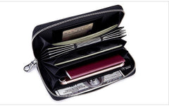 Leather Long Wallet Leather Wallet Men Clutch Bag Zipper Clutch Bag Black