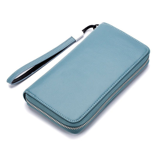 Leather Long Wallet Leather Wallet Men Clutch Bag Zipper Clutch Bag Blue