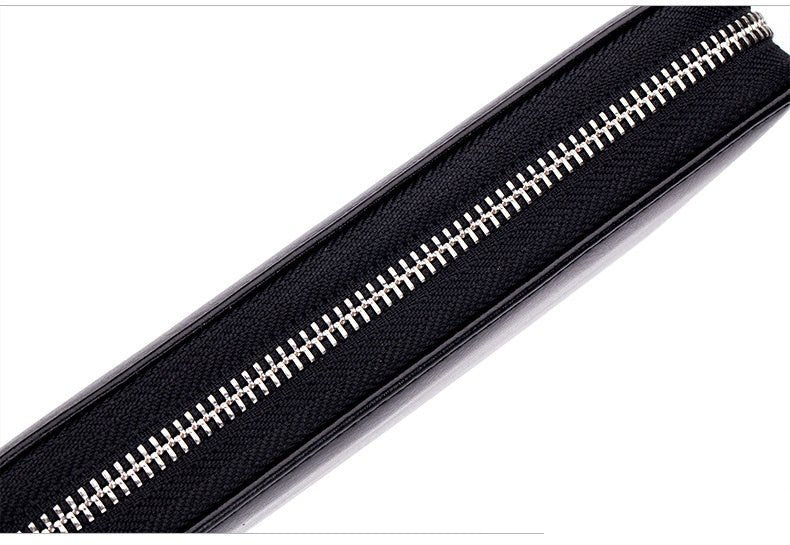 Leather Long Wallet Leather Wallet Men Clutch Bag Zipper Clutch Bag Black
