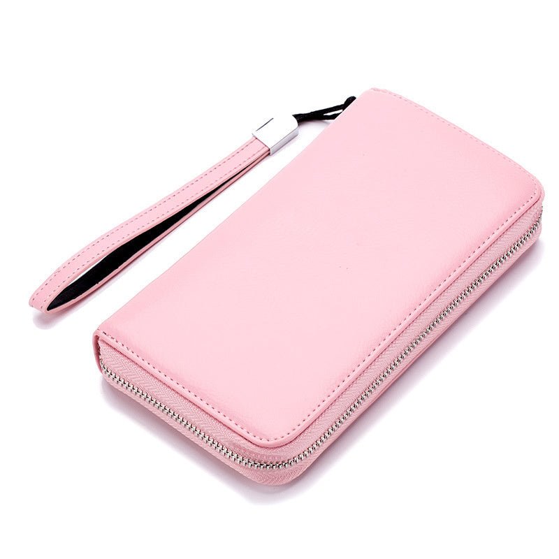 Leather Long Wallet Leather Wallet Men Clutch Bag Zipper Clutch Bag Pink