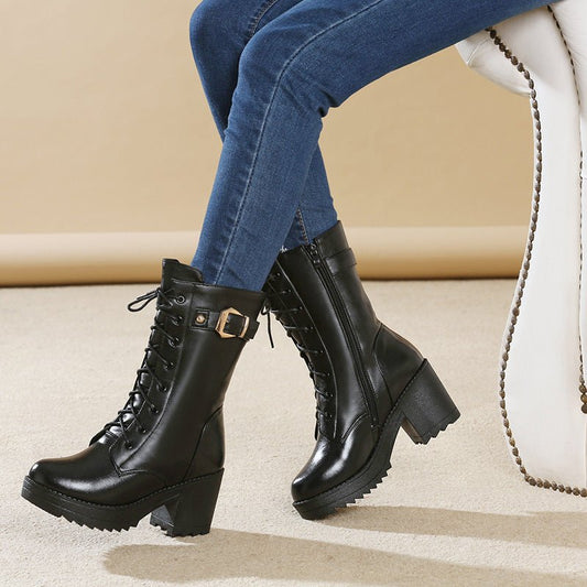 Leather Martin boots women cotton boots 1Black