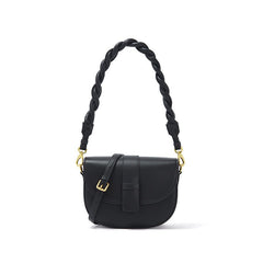 Leather Round Casual Shoulder Crossbody Bag for Women Black