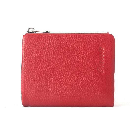 Leather Wallet Lychee Pattern Women's Short Red