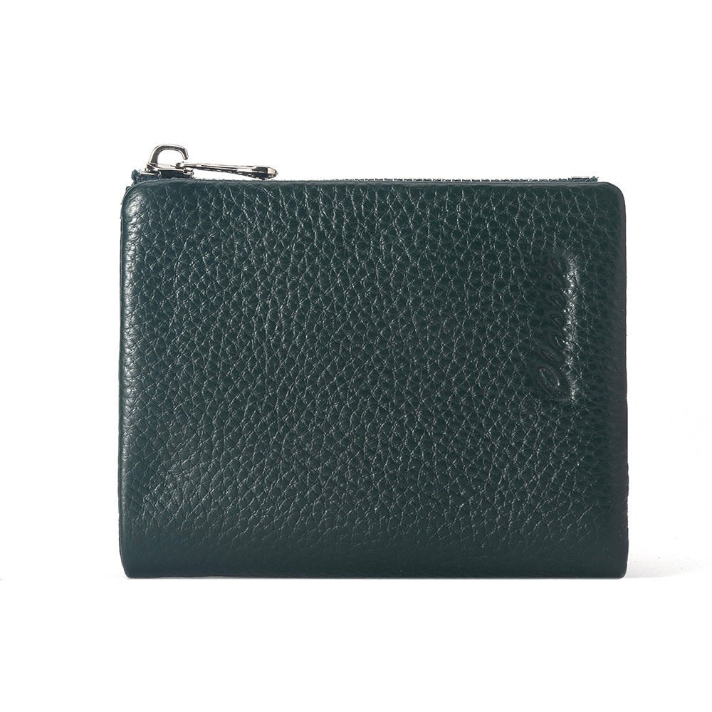 Leather Wallet Lychee Pattern Women's Short Green