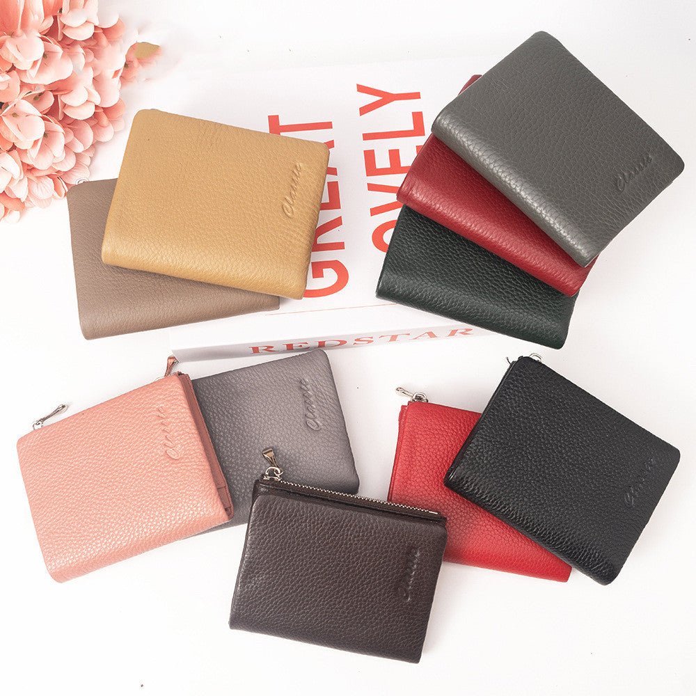 Leather Wallet Lychee Pattern Women's Short Red