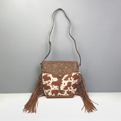 Leopard Design Shoulder Bag with Retro Tassel Accents Brown