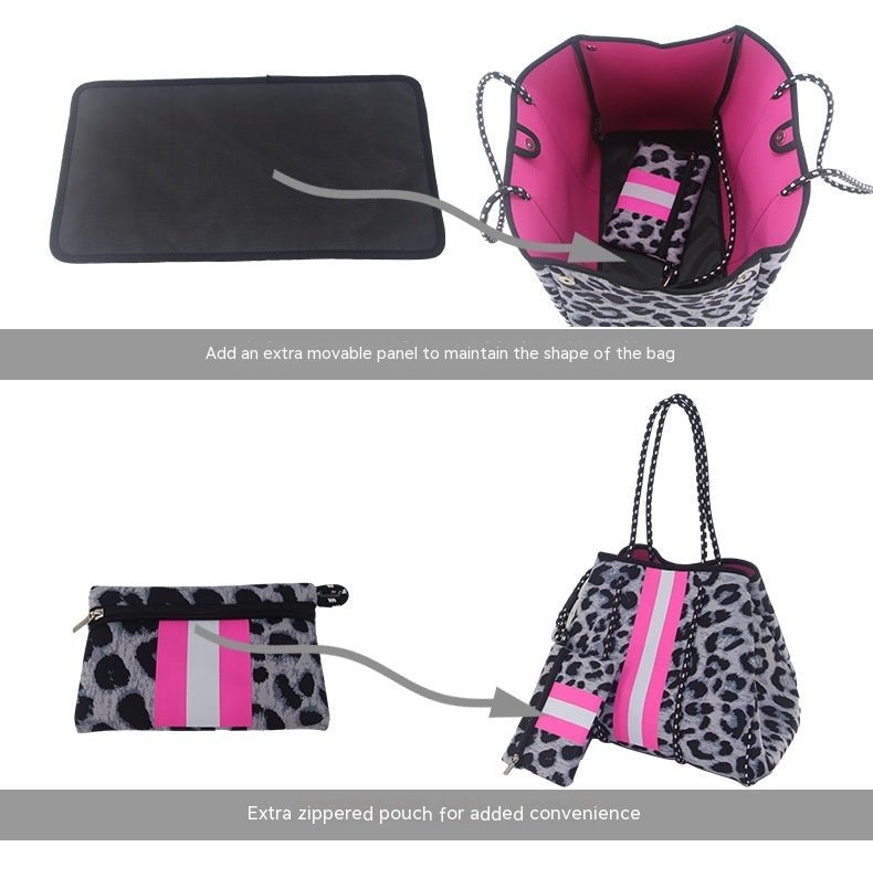 Leopard Print Printed Black Portable Beach Bag Leisure Travel 104color