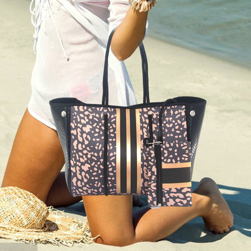 Leopard Print Printed Black Portable Beach Bag Leisure Travel 100color