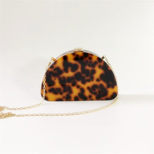 Leopard Print Semicircle Acrylic Clutch Women Hawksbill Color