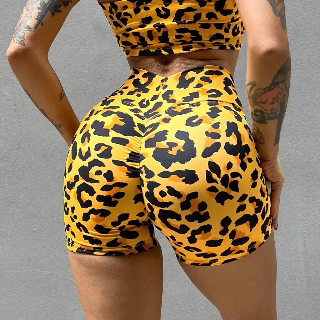 Leopard Print Workout Fitness Sports Yoga Athletic Shorts For Women Yellow Leopard Print