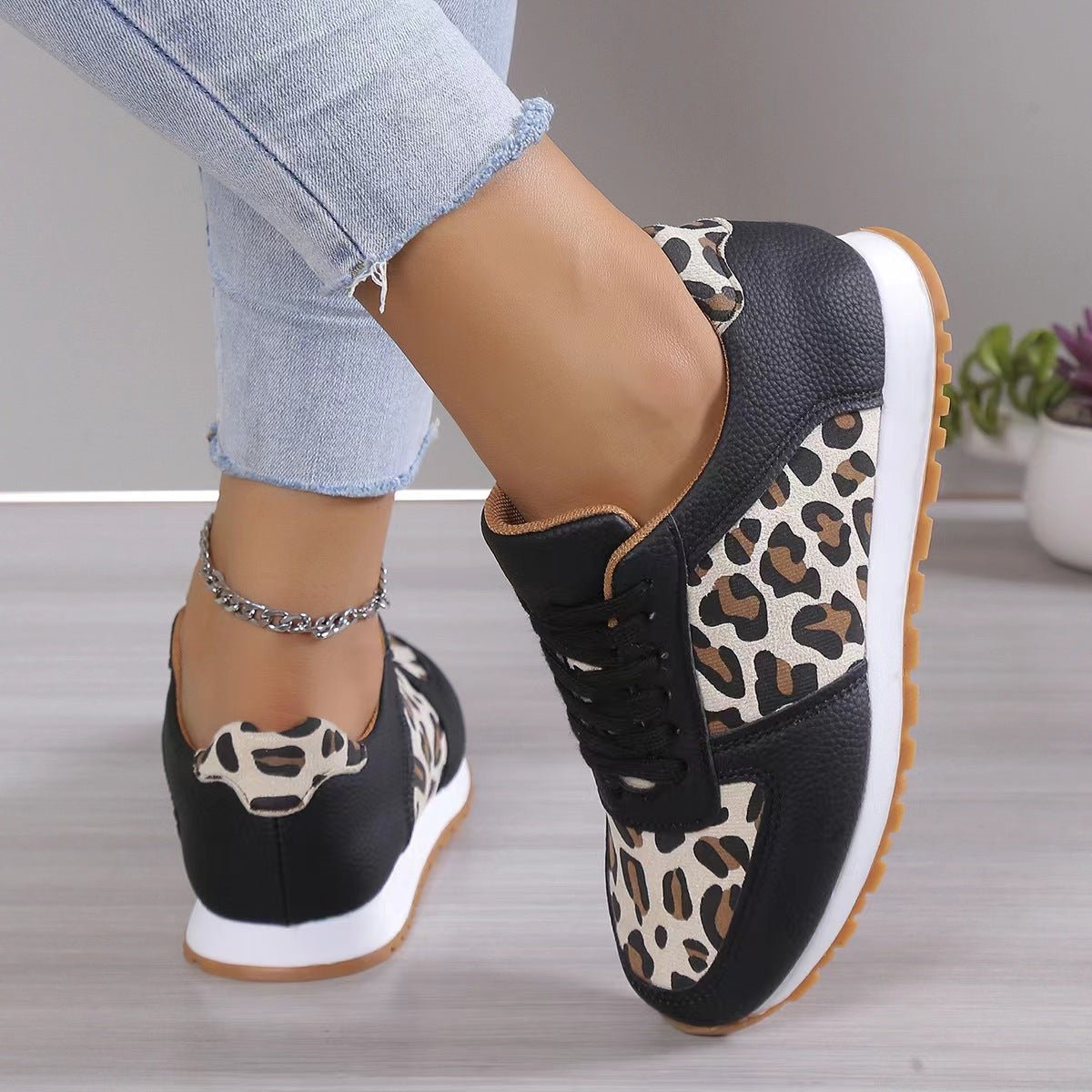 Leopard Shoes For Women Sneakers Casual Running Walking Flat Shoes Beige