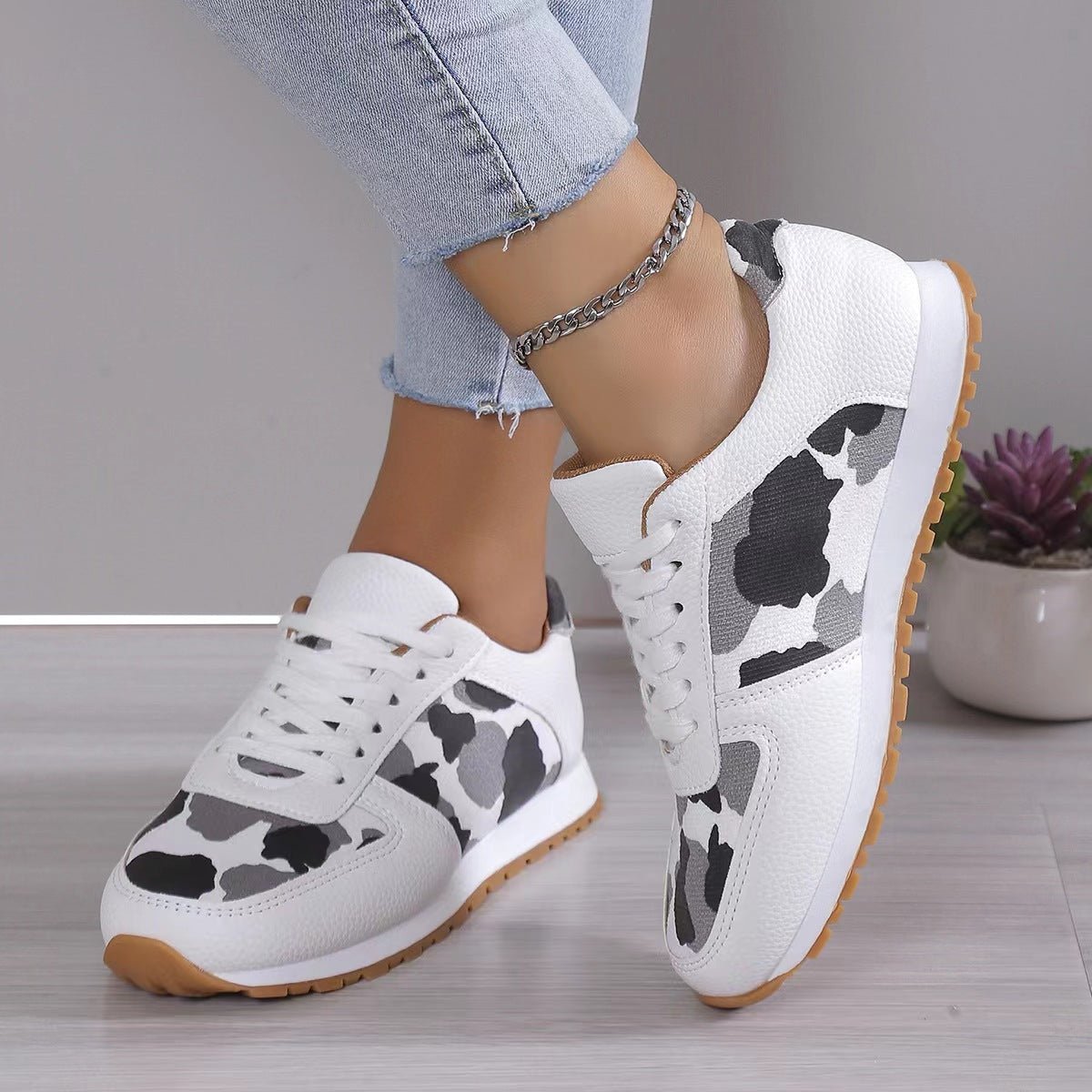 Leopard Shoes For Women Sneakers Casual Running Walking Flat Shoes White