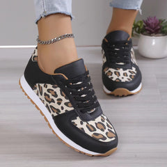 Leopard Shoes For Women Sneakers Casual Running Walking Flat Shoes Black