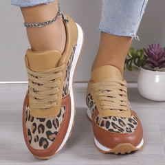 Leopard Shoes For Women Sneakers Casual Running Walking Flat Shoes Beige