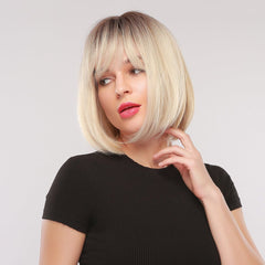 Lifelike Chemical Fiber Gradual Golden Short Hair BOB Wig 2Color