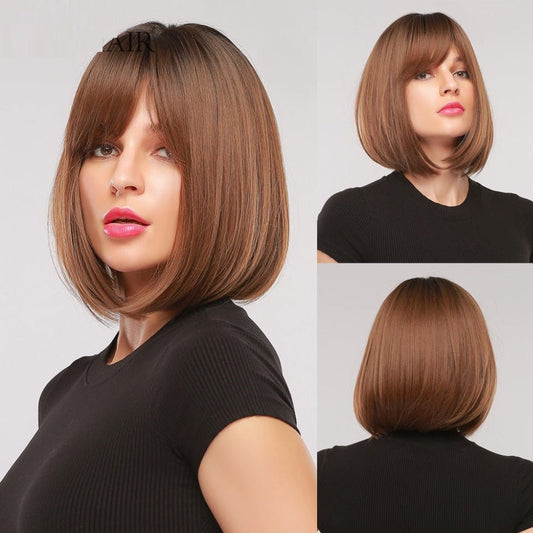 Lifelike Chemical Fiber Gradual Golden Short Hair BOB Wig 2Color