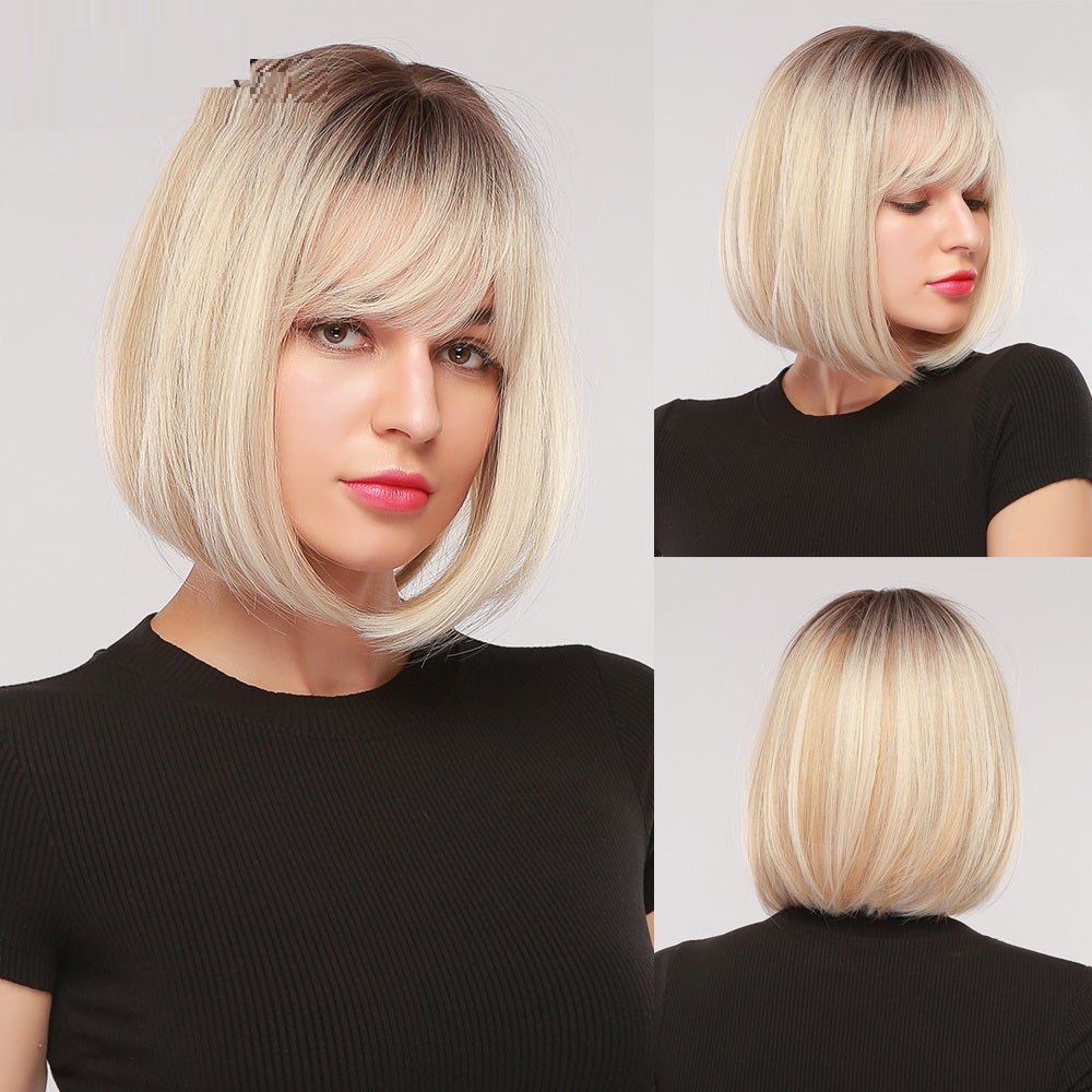 Lifelike Chemical Fiber Gradual Golden Short Hair BOB Wig 2Color