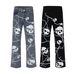 Lightning Skull Washed Vintage Jeans Black