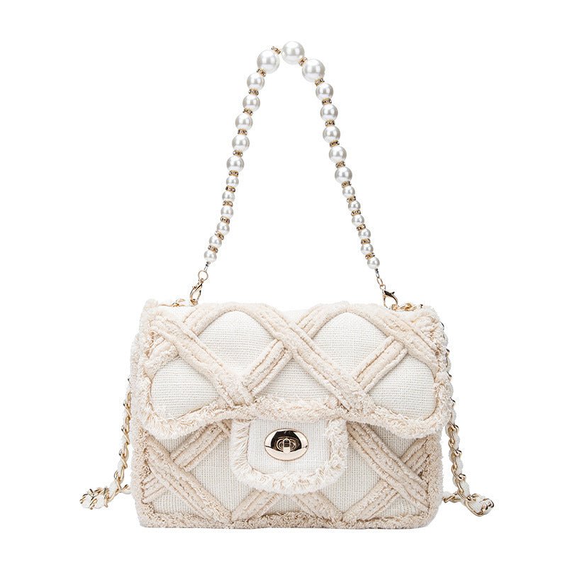 Lingge Pearl Clutch Messenger Bag White