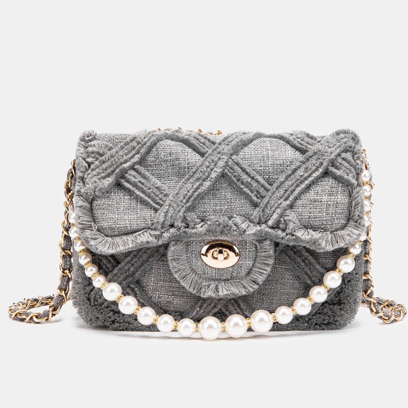 Lingge Pearl Clutch Messenger Bag Grey