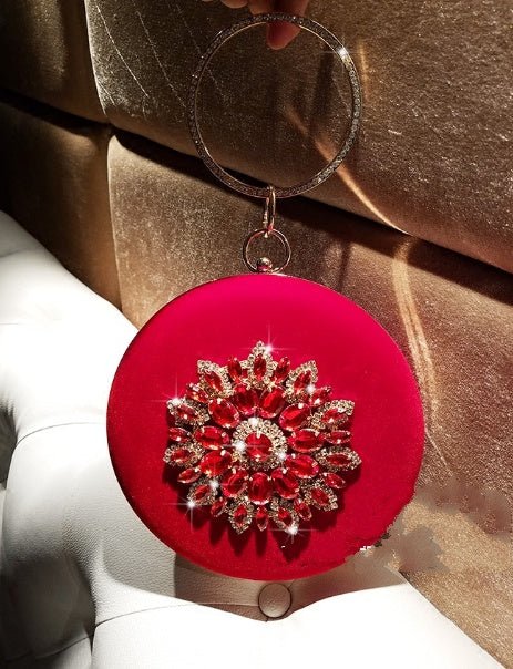 LOLIBOX Velvet Diamond Ring Clutch Bag for Evening Elegance Red