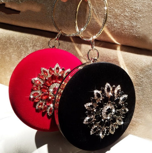 LOLIBOX Velvet Diamond Ring Clutch Bag for Evening Elegance Black
