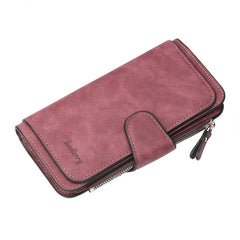 Long buckle ladies clutch wallet Dark red